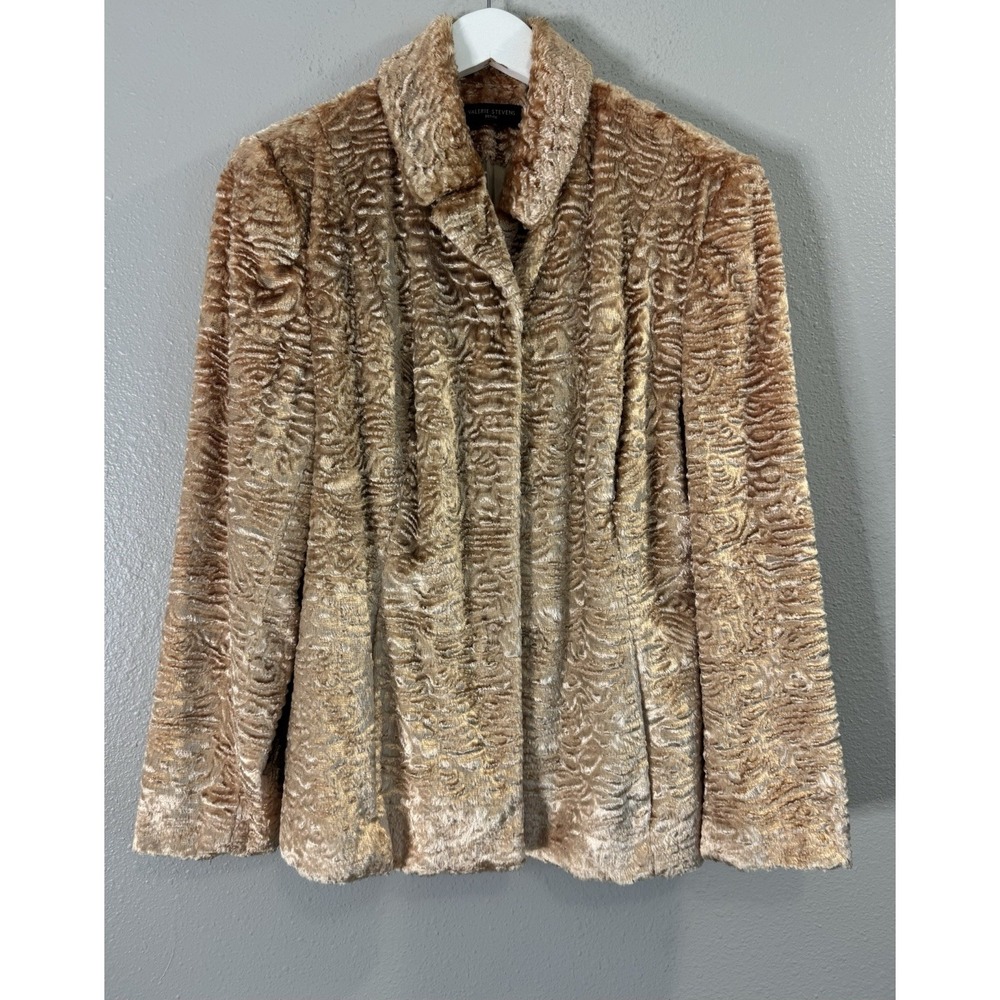 Valerie Stevens Faux Fur Textured Jacket Champagne Orange Gold Mob Wife Petite M
